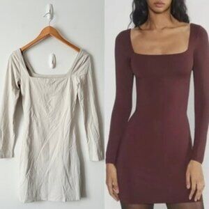 Aritzia Contour Squareneck Longsleeve Mini Dress Bone White Size Small